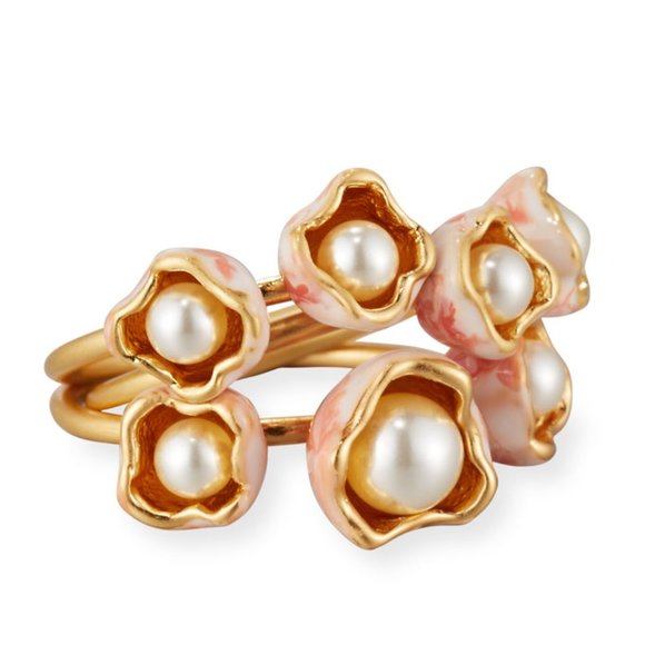 NWT Tory Burch Pearl Bud Stacking Rings, Set of 3, Size 6 - Picture 2 of 7